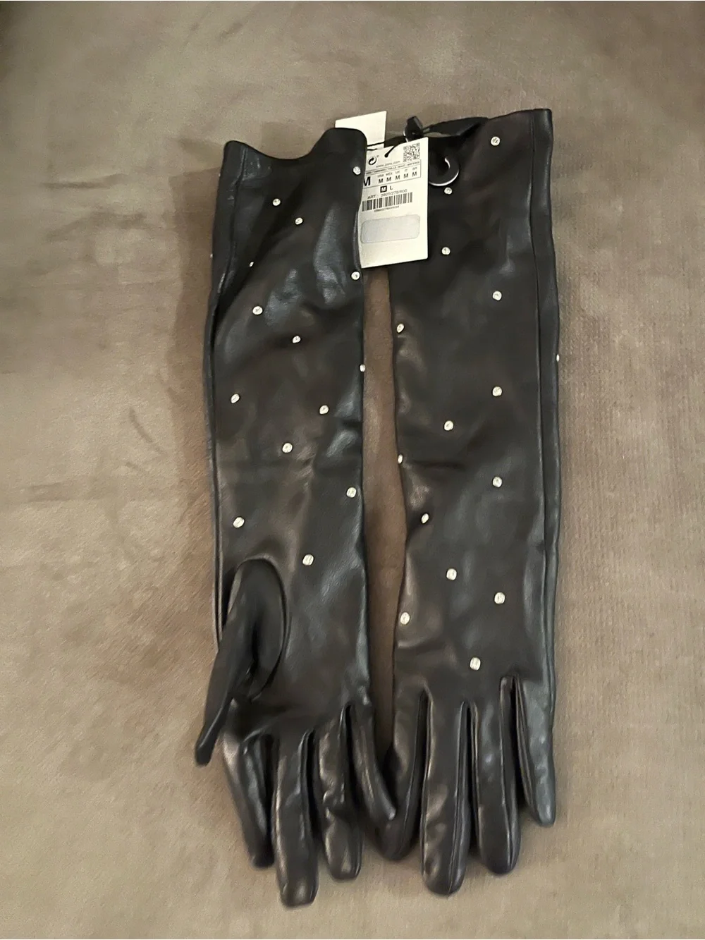 Zara Black Leather Gloves with Rhinestones - NWT